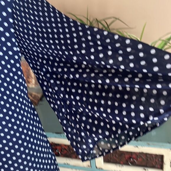 Robert Louis Navy and White Polka Dot Bell Sleeve Dress Size Small - Picture 3 of 11